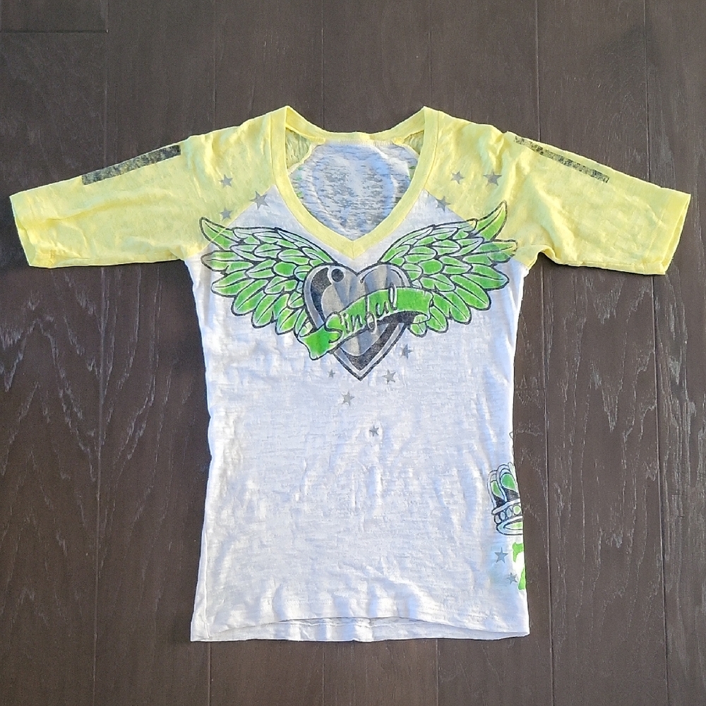 Sinful Women's Tee with Green and Yellow Accents